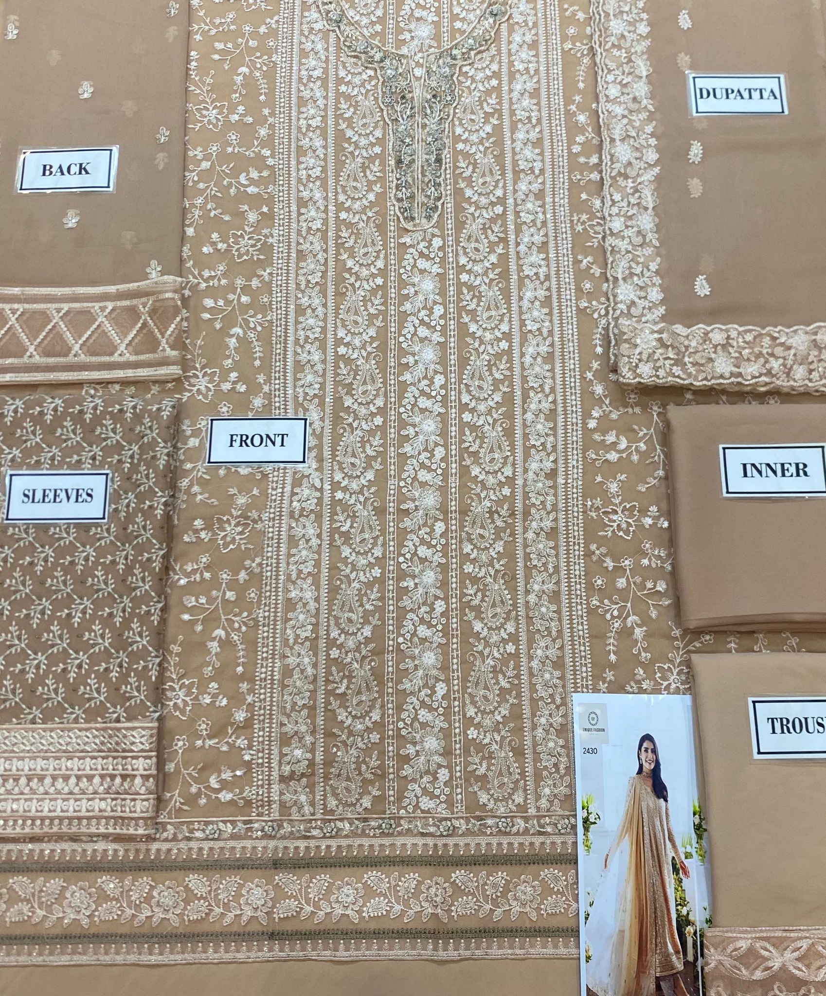 Azure - Semi Pure Embroidered Chiffon Suit - Image 10