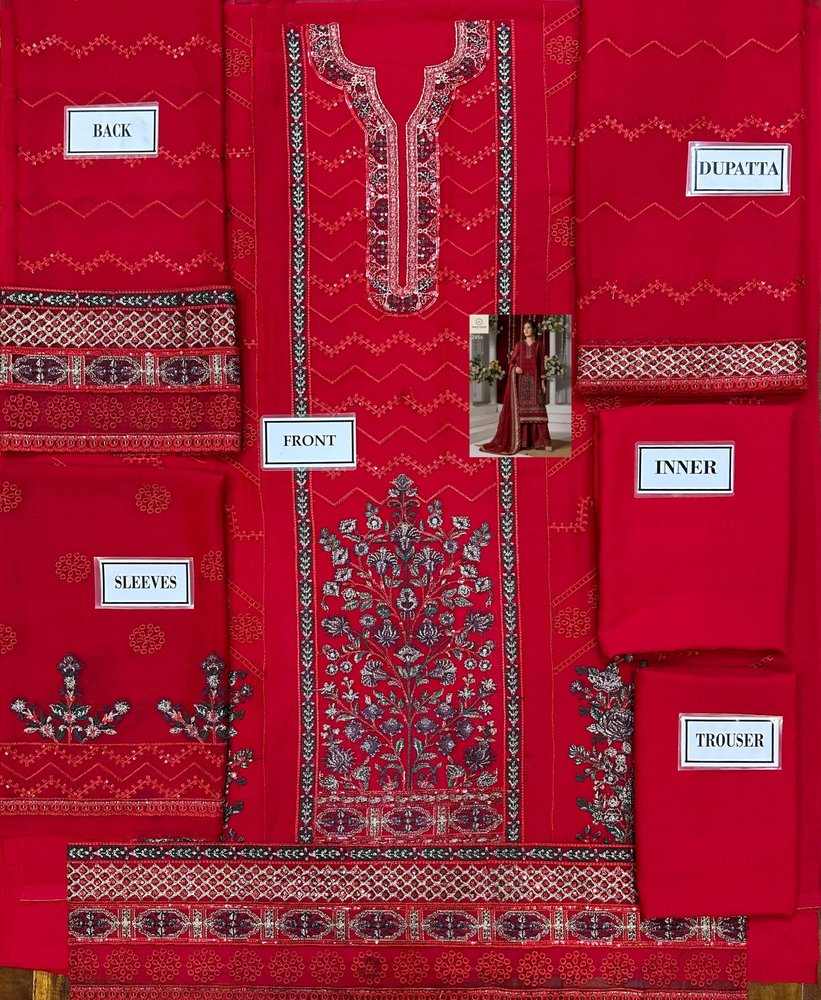 Baroque - Embroidered Chiffon Suit - Image 6