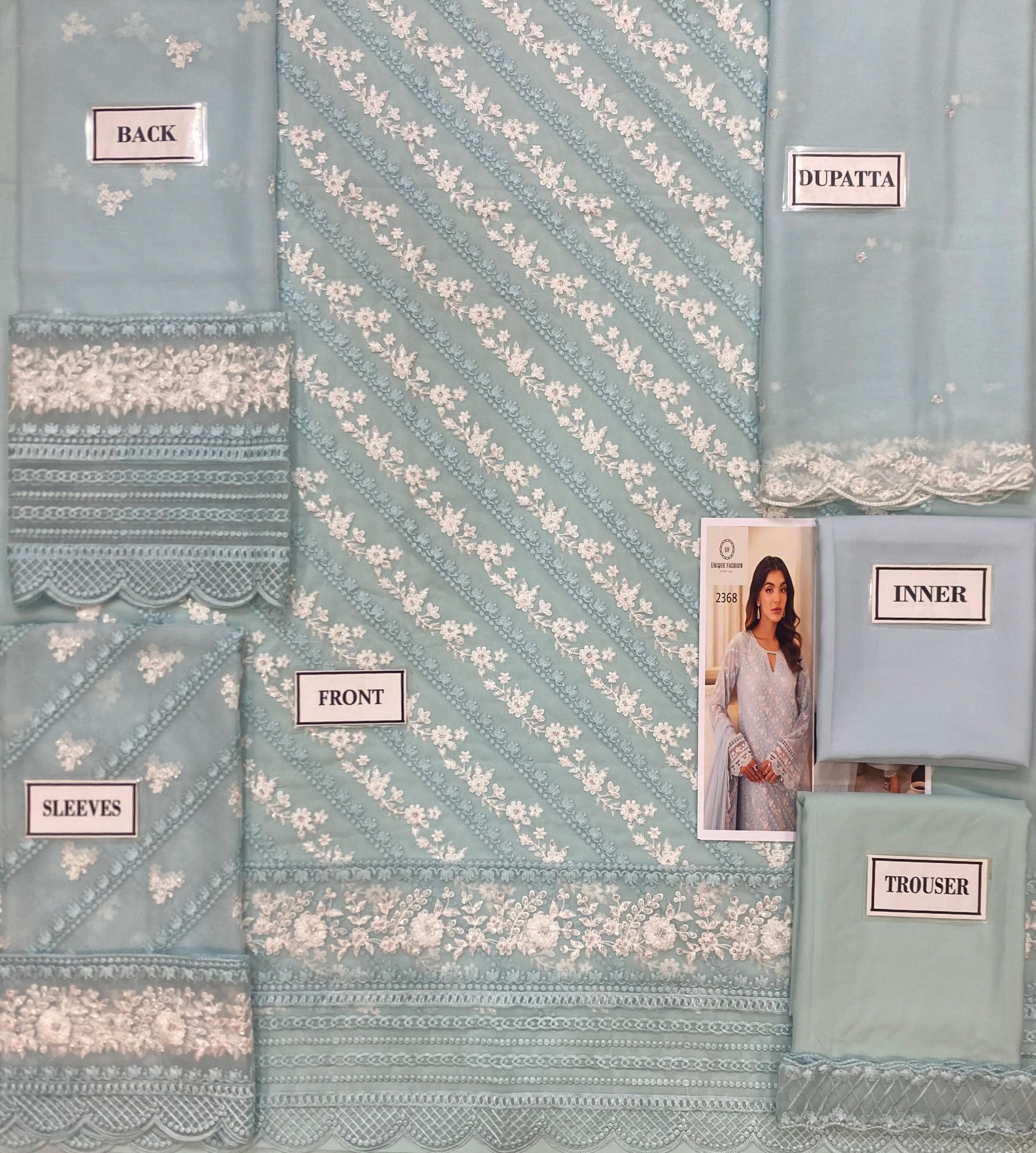 Azure - Semi Pure Embroidered Chiffon Suit - Image 5