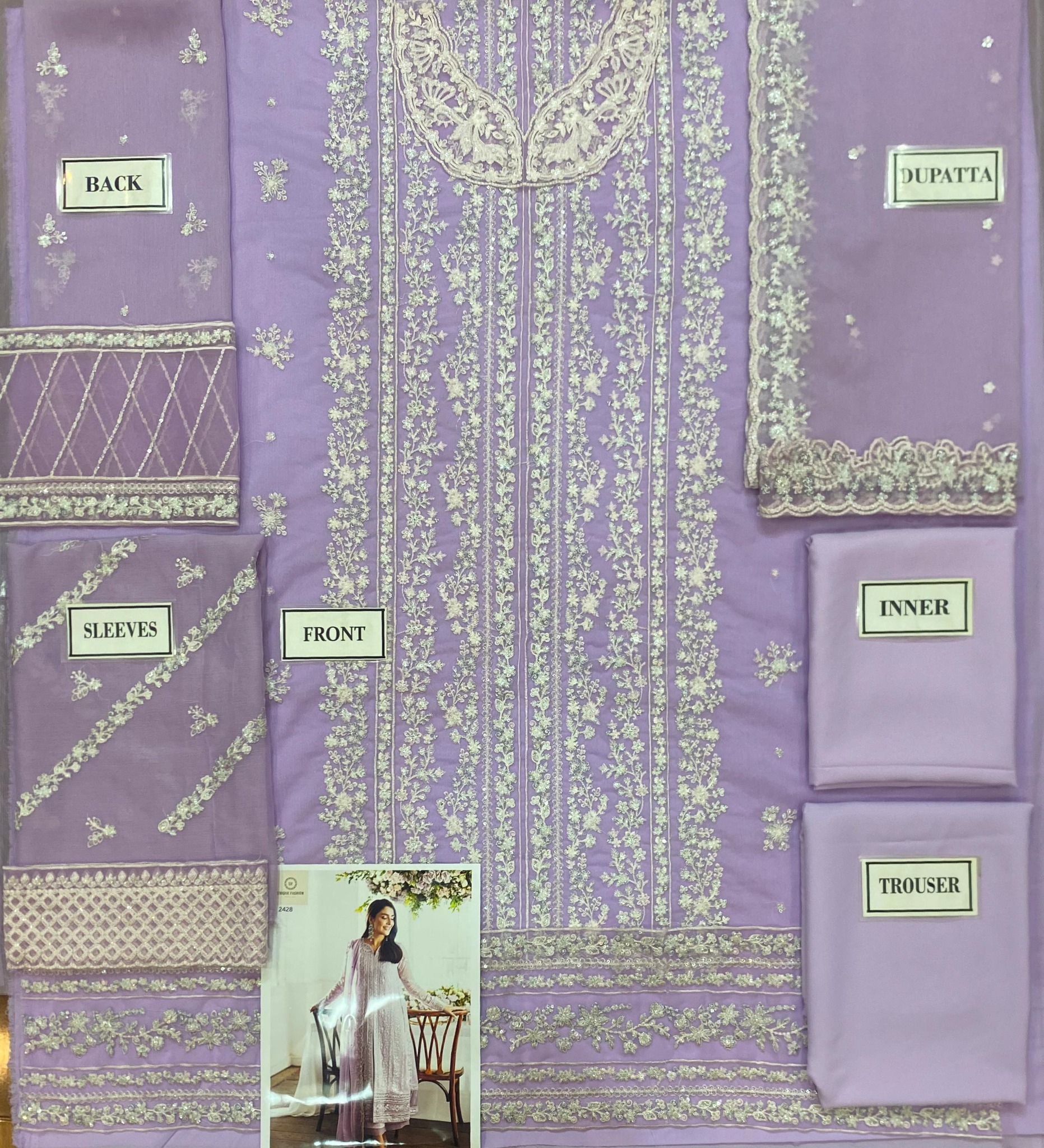 Azure - Semi Pure Embroidered Chiffon Suit - Image 5