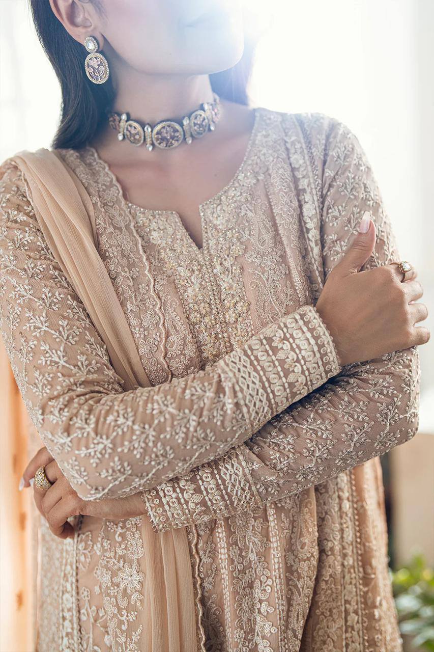 Azure - Semi Pure Embroidered Chiffon Suit - Image 3