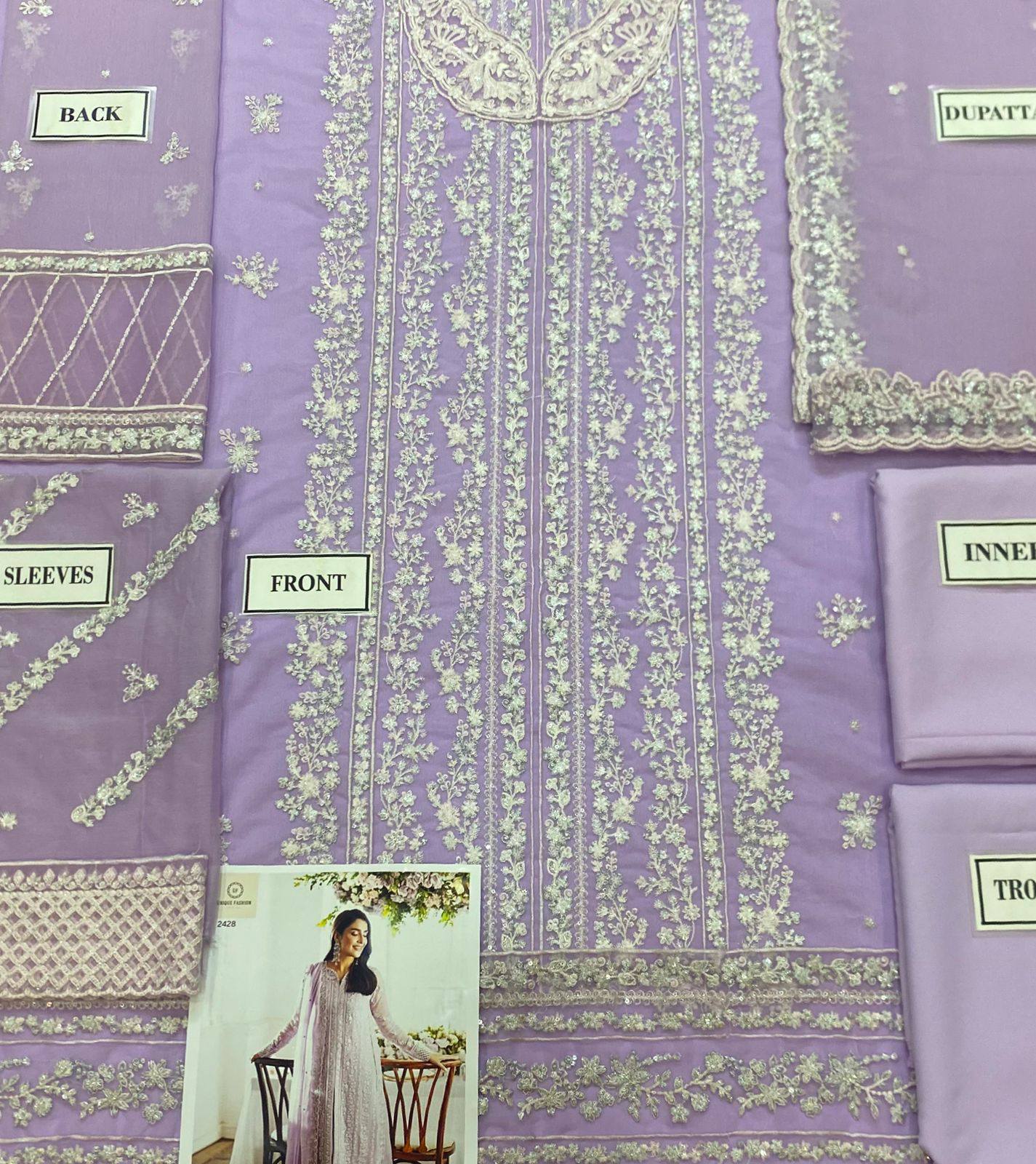 Azure - Semi Pure Embroidered Chiffon Suit - Image 10