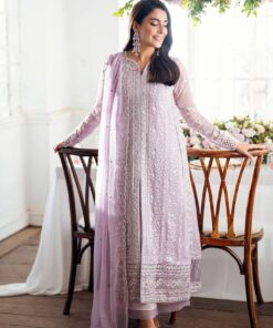 Azure - Semi Pure Embroidered Chiffon Suit