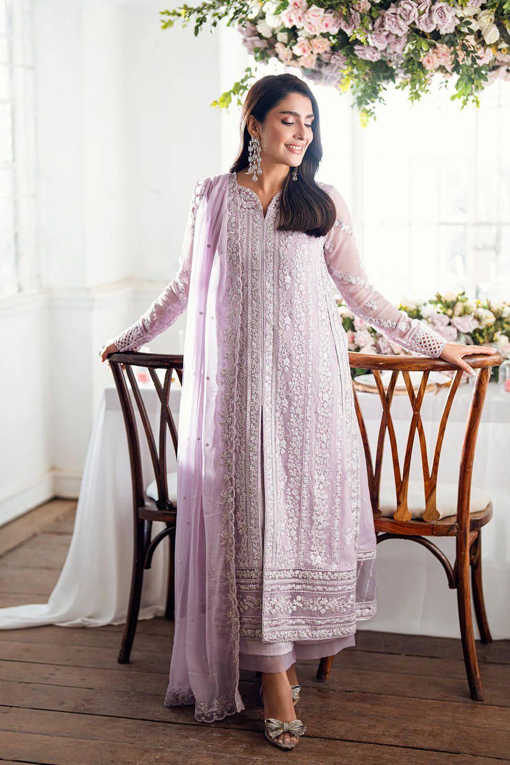 Azure - Semi Pure Embroidered Chiffon Suit
