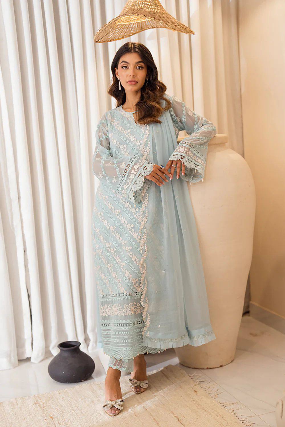 Azure - Semi Pure Embroidered Chiffon Suit - Image 3