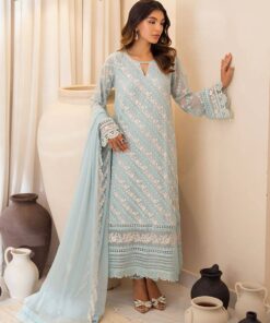 Azure - Semi Pure Embroidered Chiffon Suit
