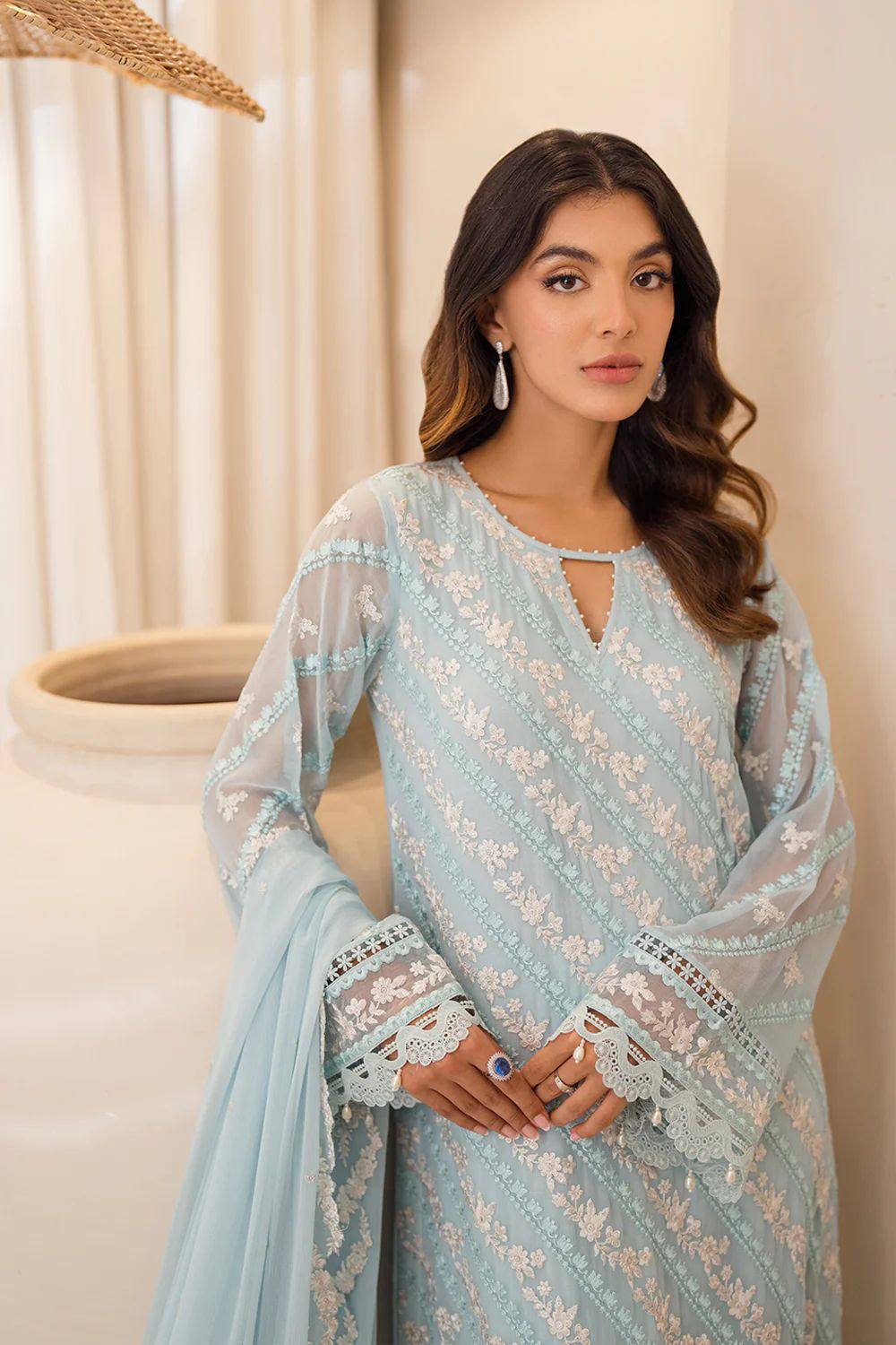 Azure - Semi Pure Embroidered Chiffon Suit - Image 2
