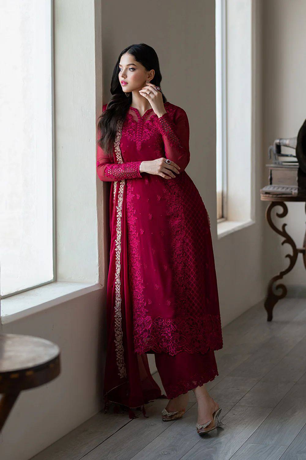 Azure - Semi Pure Chiffon Embroidered Suit - Image 4