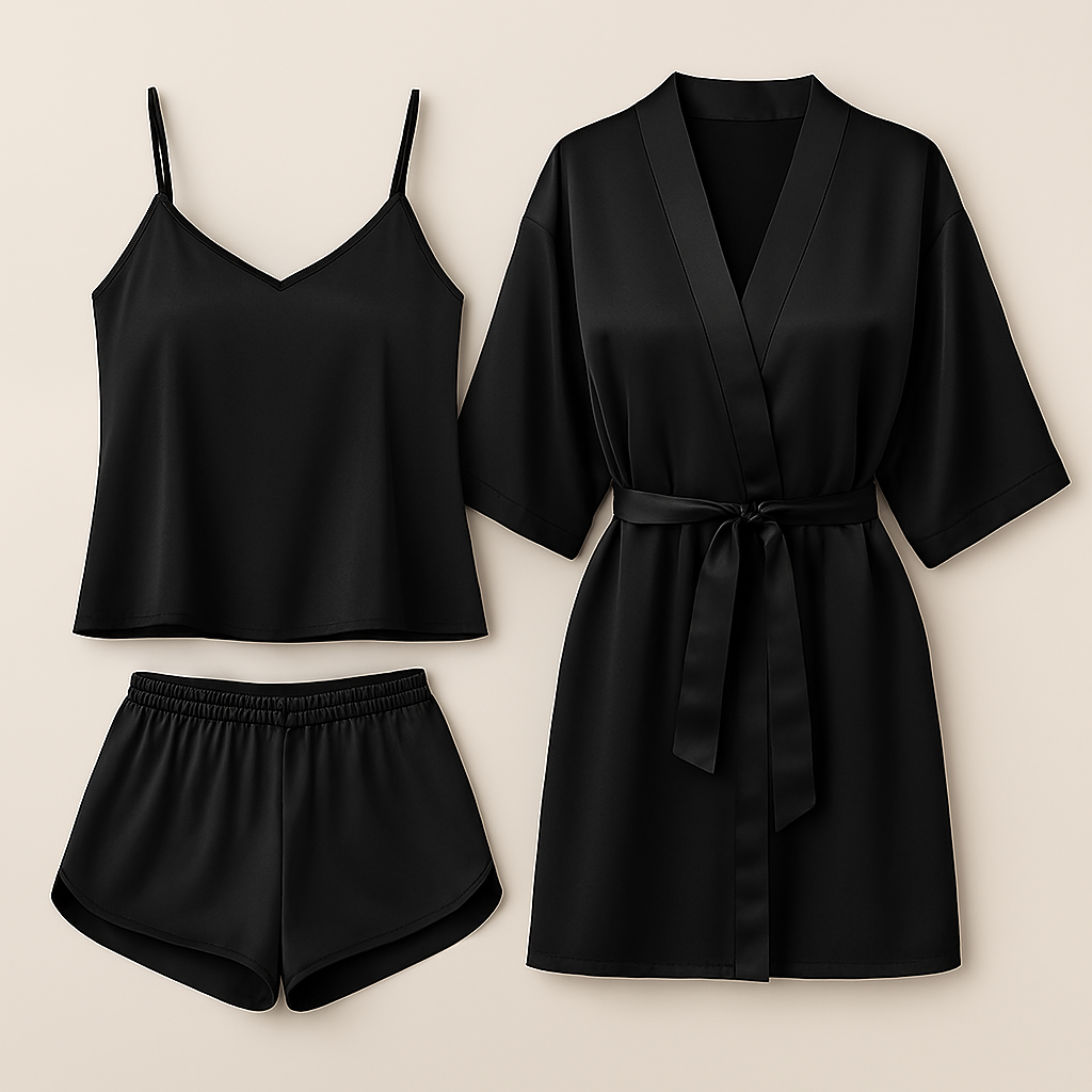 3-Piece Satin Sleepwear Set – Camisole, Shorts & Robe - Image 6