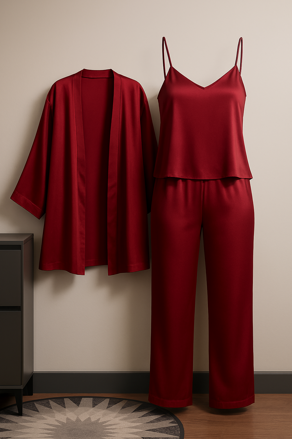 3-Piece Premium Satin Sleepwear Set – Camisole, Pants & Robe