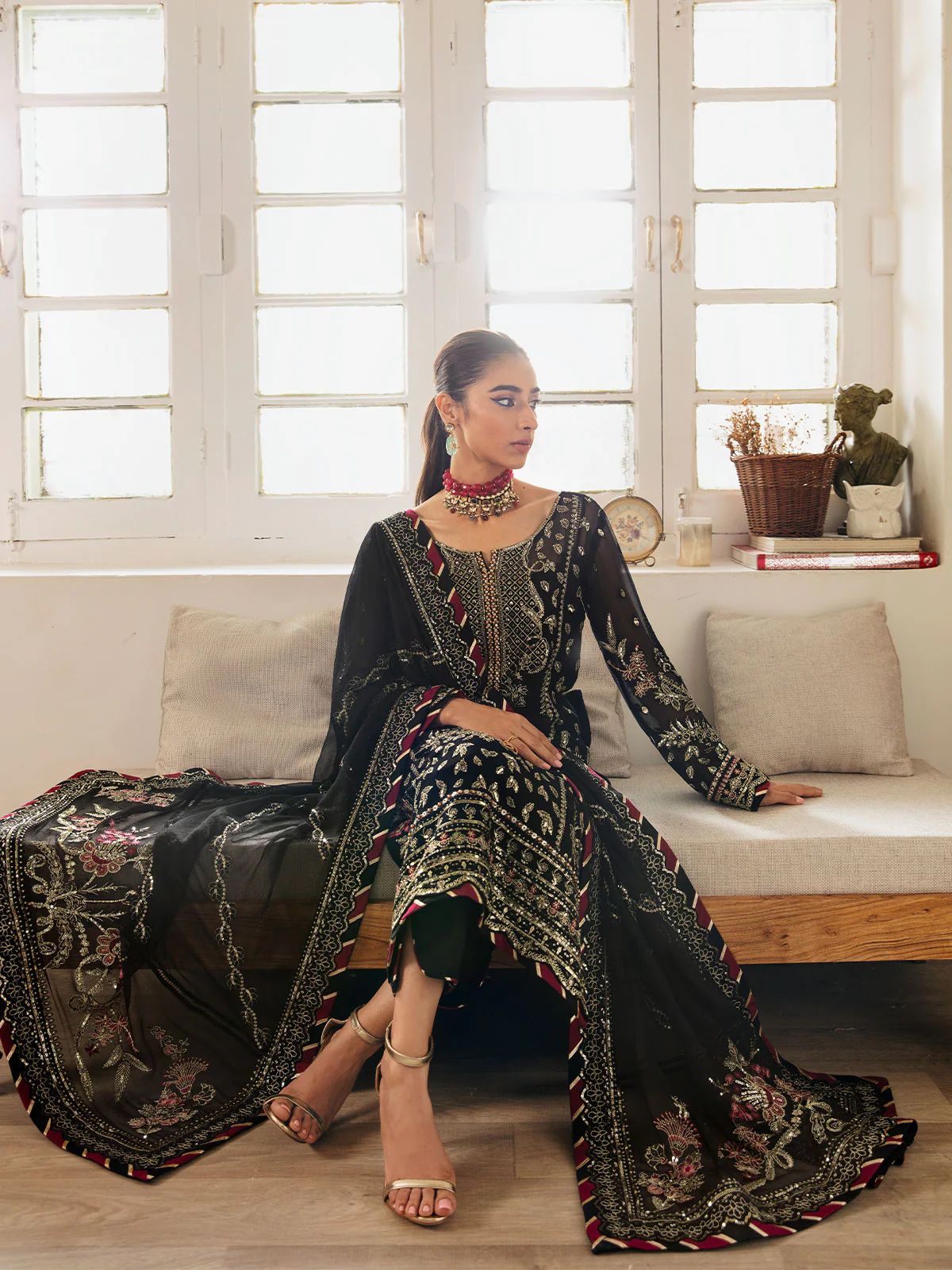 Gulaal - Embroidered & Sequinned Chiffon Suit - Image 3
