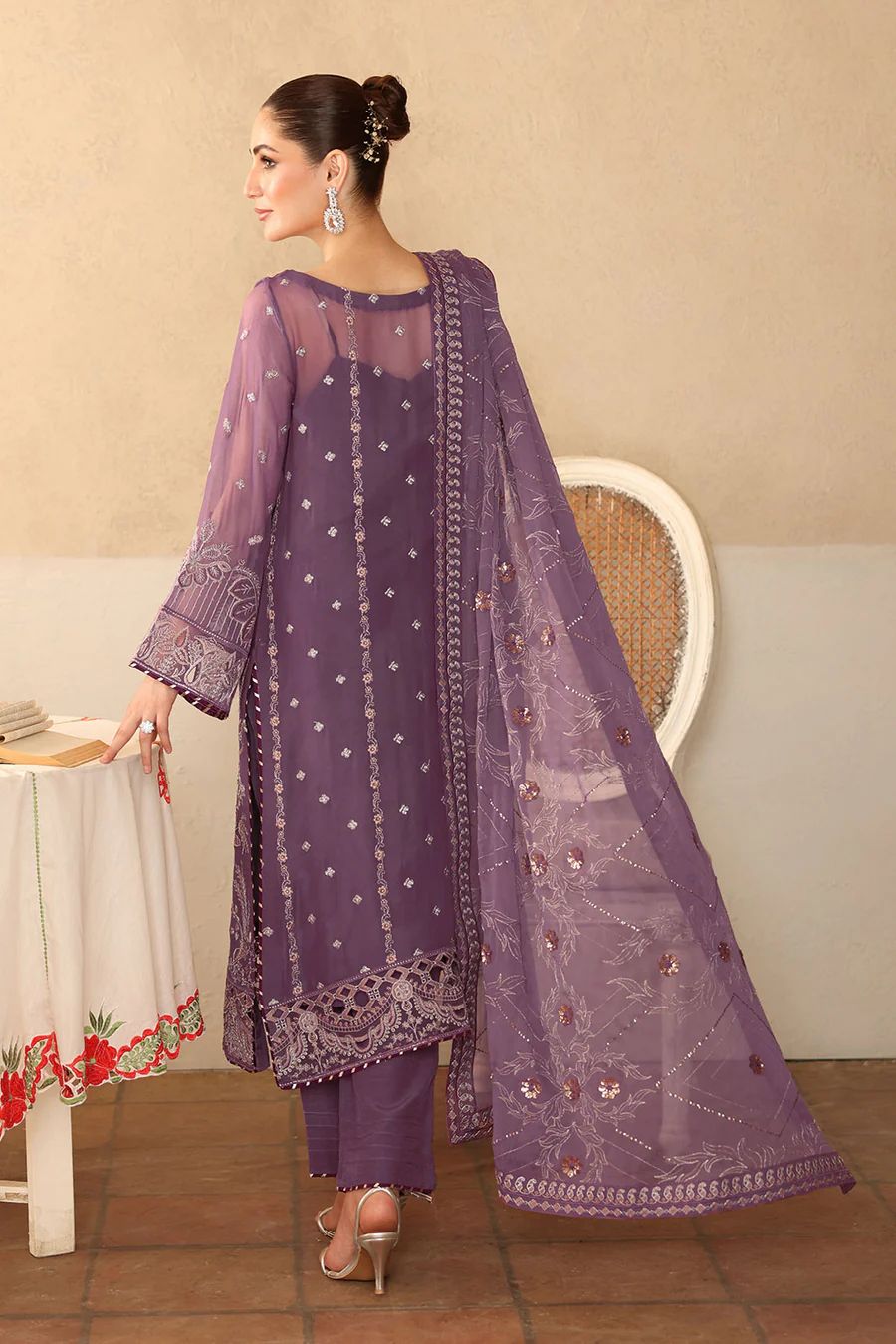 Ramsha - Semi Pure Embroidered Chiffon Suit - Image 4