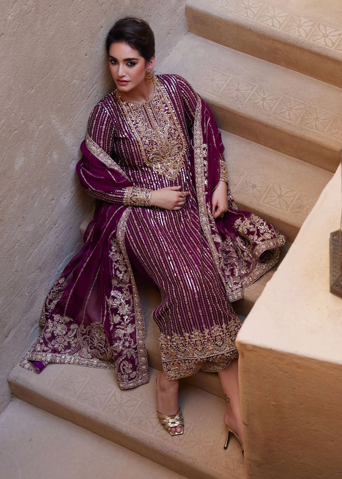 JZ Textiles - Semi Pure Sequence Embroidered Chiffon Suit
