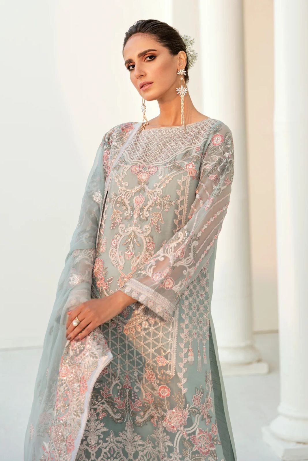 Baroque - Semi Pure Embroidered Chiffon Suit - Image 3