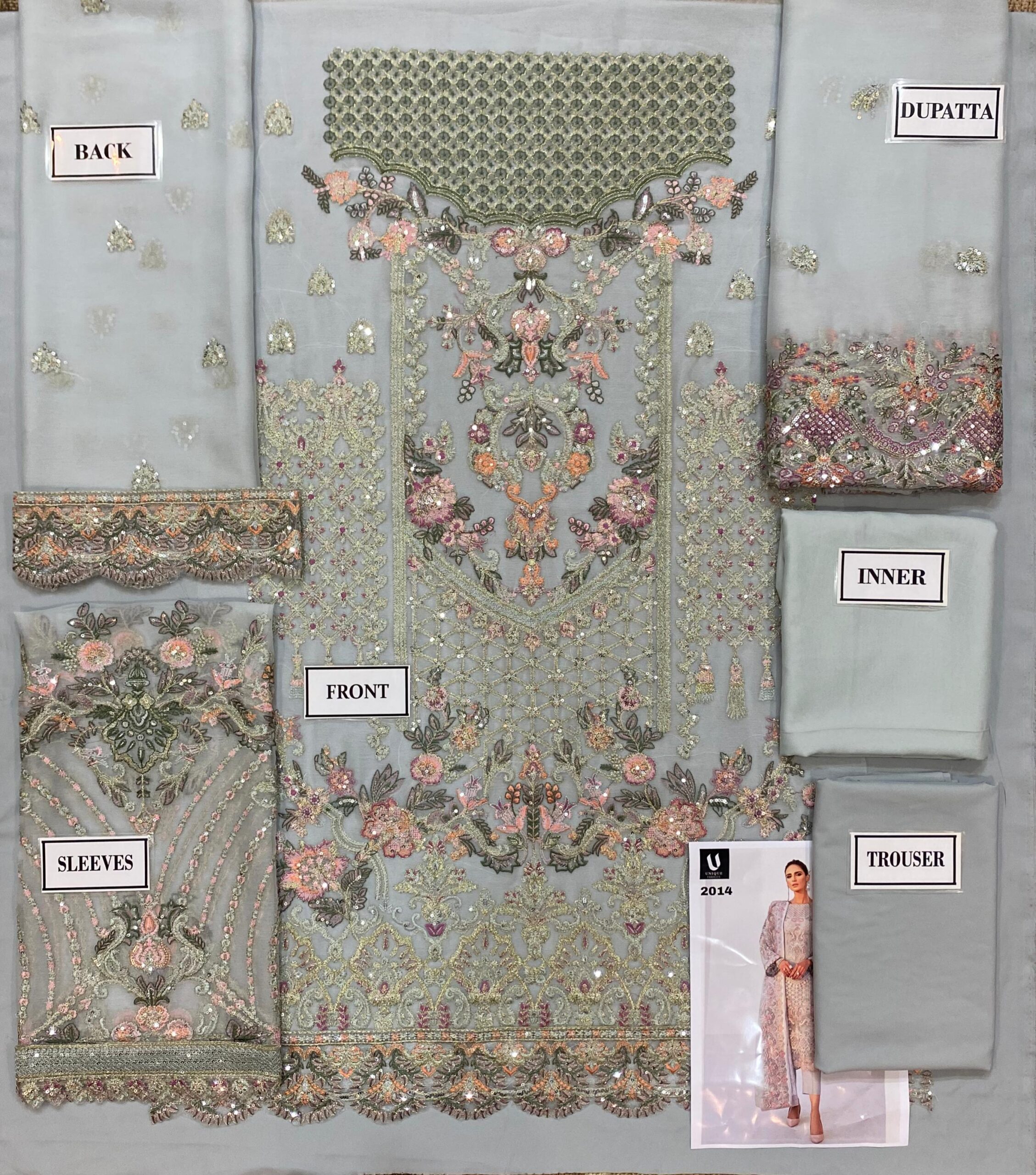 Baroque - Semi Pure Embroidered Chiffon Suit - Image 4