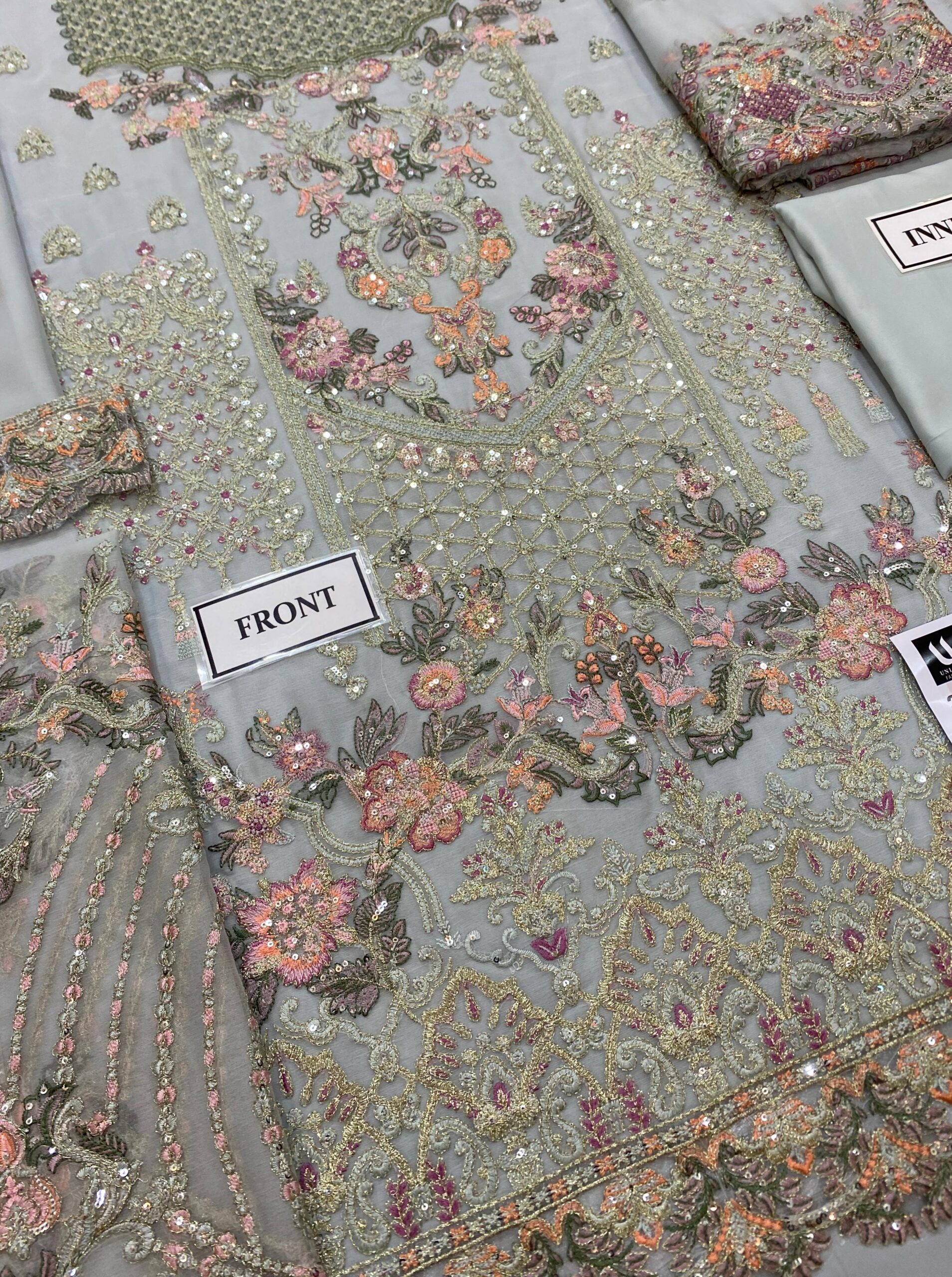 Baroque - Semi Pure Embroidered Chiffon Suit - Image 5