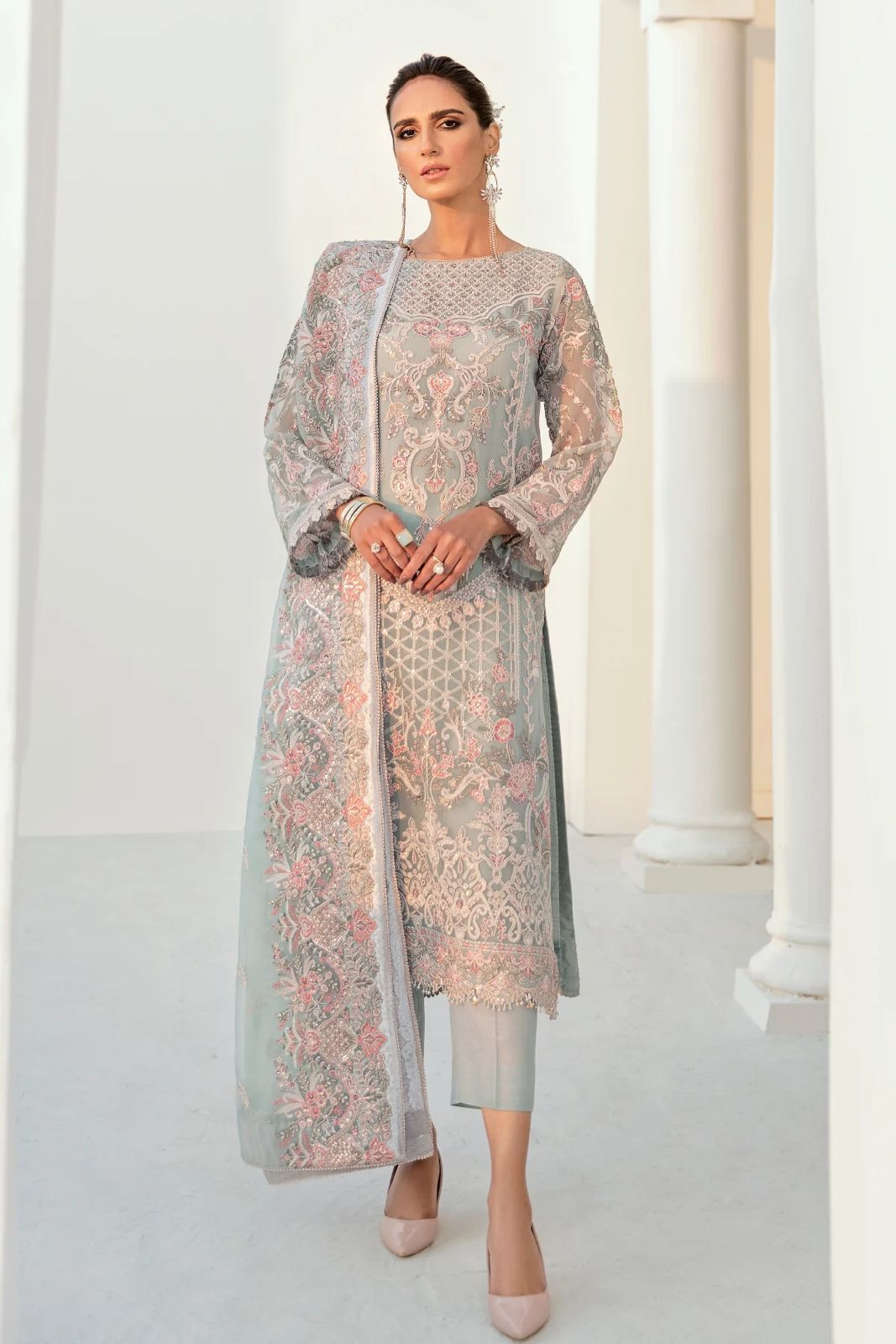 Baroque - Semi Pure Embroidered Chiffon Suit