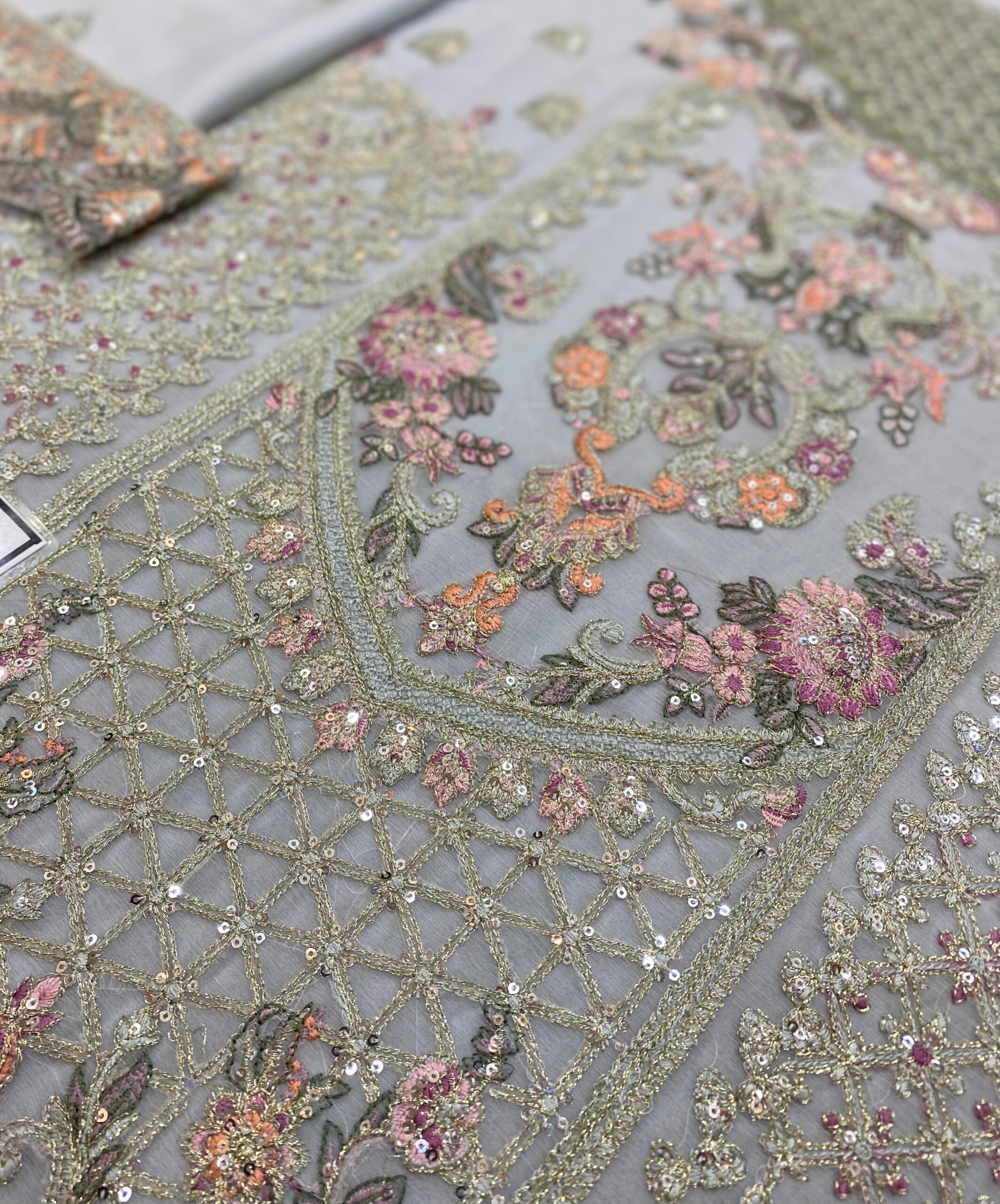 Baroque - Semi Pure Embroidered Chiffon Suit - Image 9
