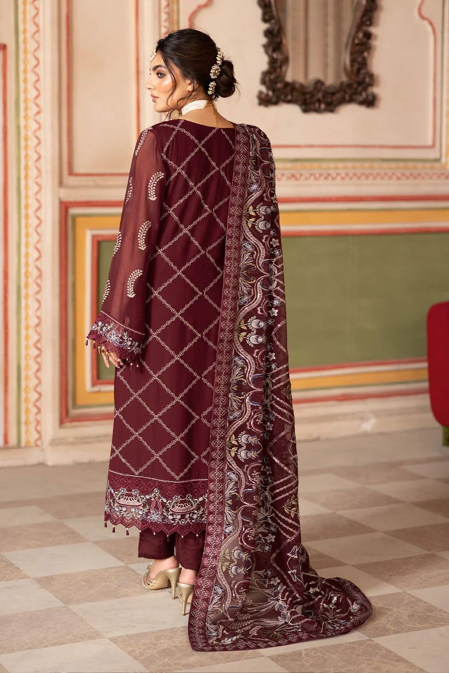 Ramsha - Semi Pure Embroidered Chiffon Suit - Image 4