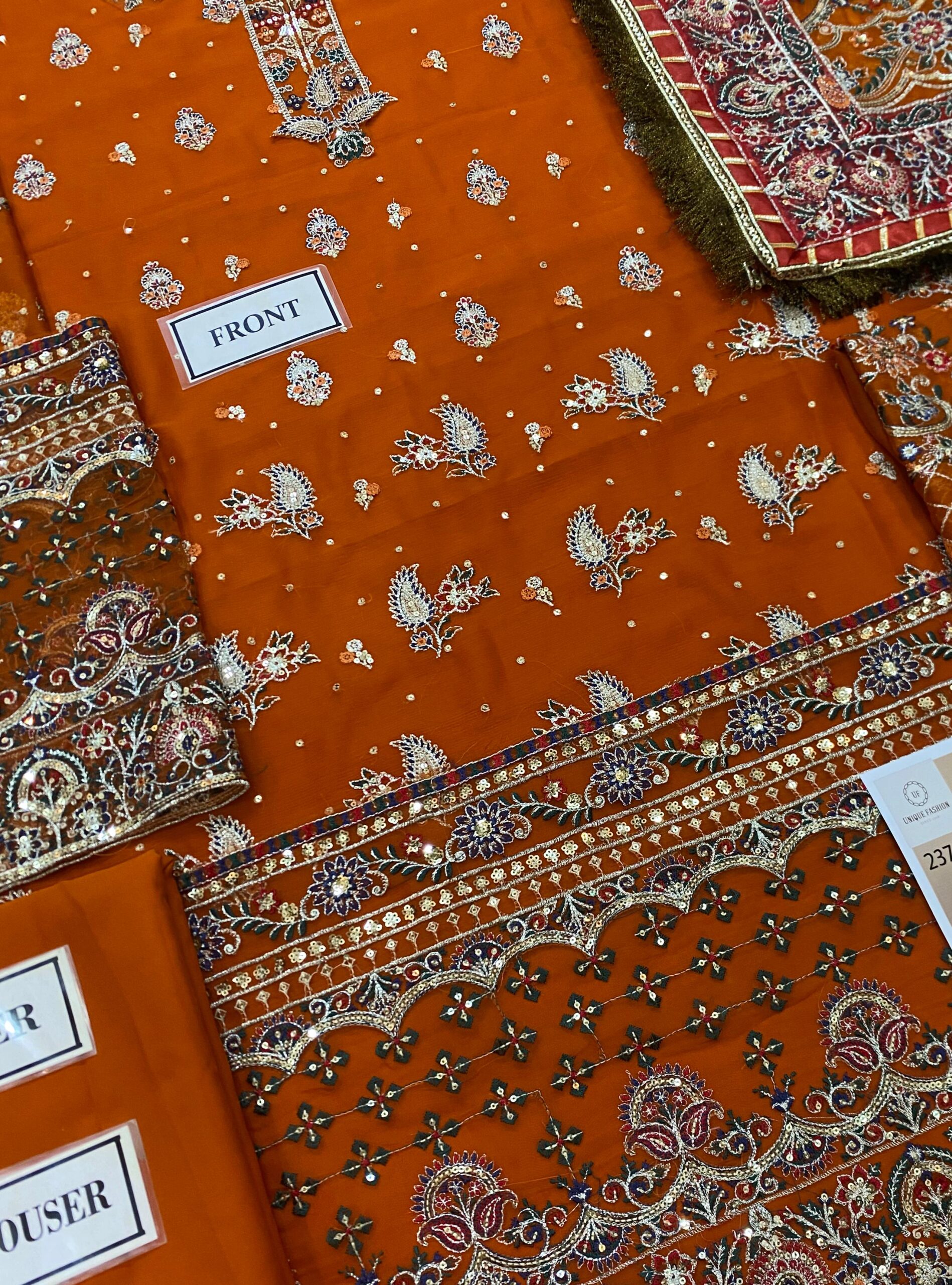 Baroque - Semi Pure Embroidered Chiffon Suit - Image 5