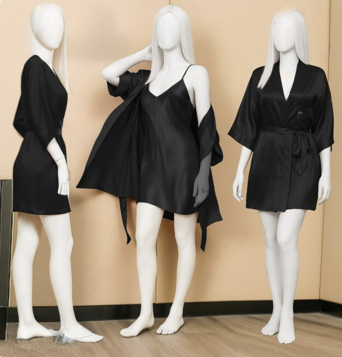 Premium Satin Sleepwear Set – Robe & Spaghetti Strap Nightdress Combo - Image 4